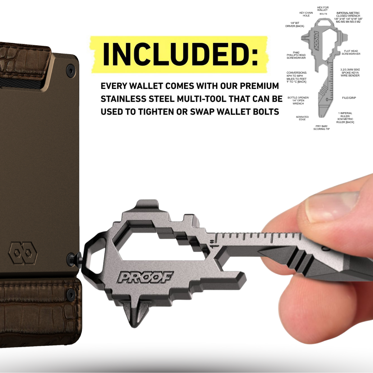 PROOF Wallet | The Cyprus | Brown Full Grain Crocodile Leather & Antique Bronze Gunmetal