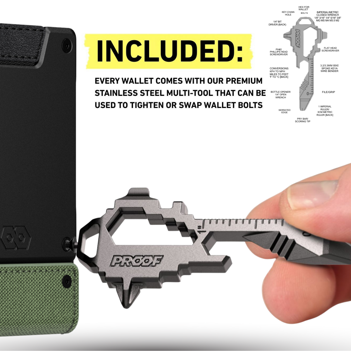 PROOF Wallet | The Sentinel | Olive Drab Ballistic Nylon & Black Full Grain Leather with Dark Gunmetal