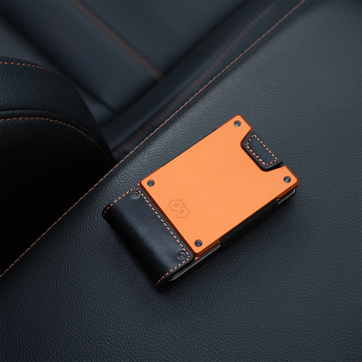 PROOF Wallet | The Ember | Full Grain Matte Black Leather & Solar Orange Plate