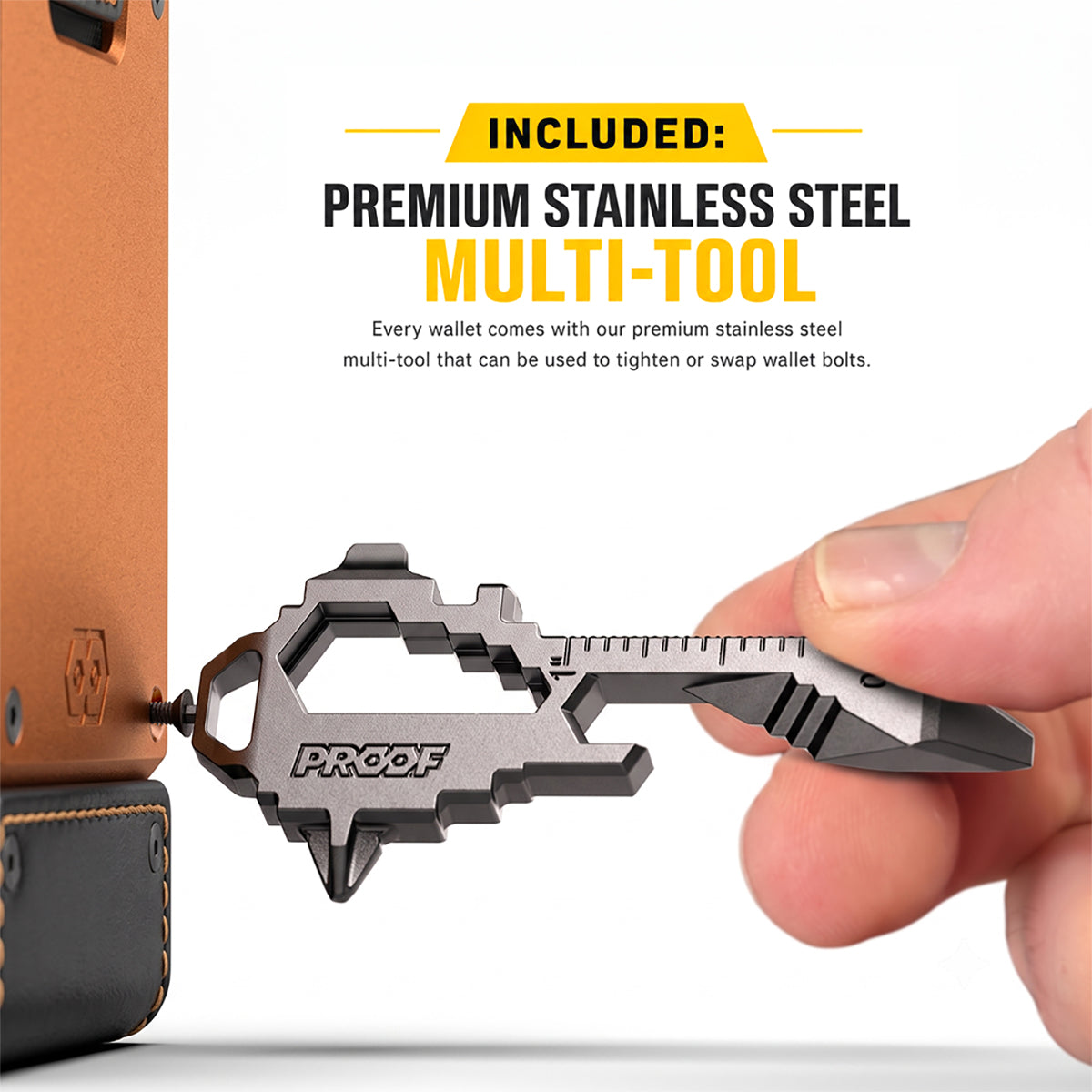 PROOF Wallet | The Ember | Full Grain Matte Black Leather & Solar Orange Plate