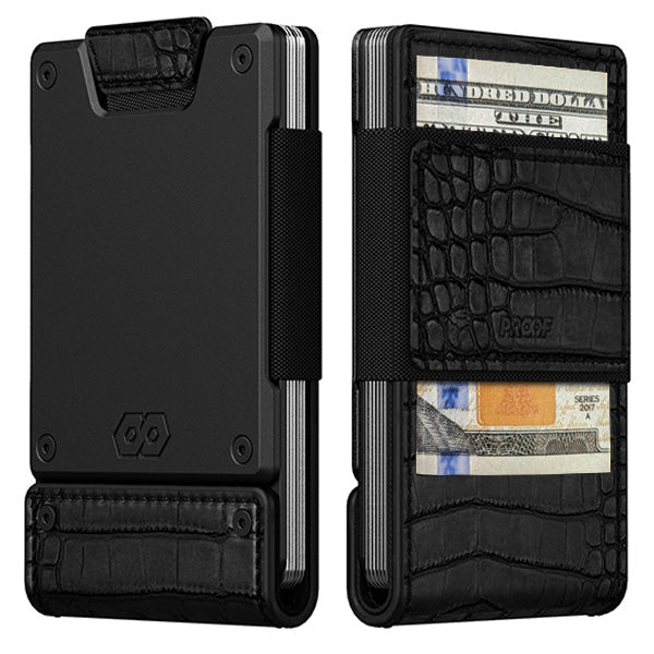 PROOF Wallet | The Everglade | Black Full Grain Crocodile Leather & Jet Black Gunmetal