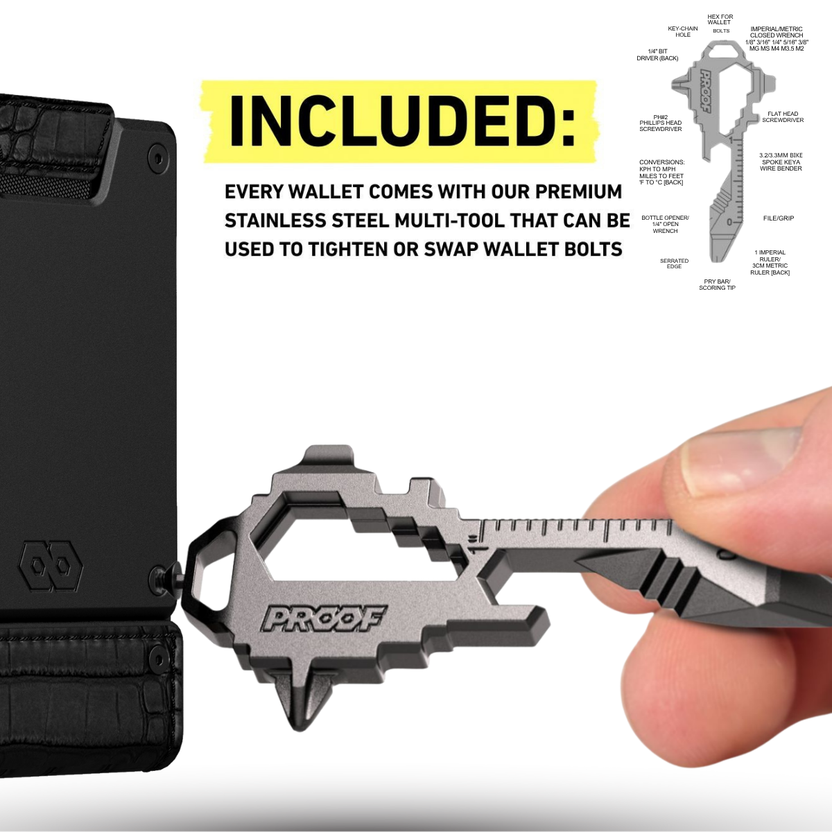 PROOF Wallet | The Everglade | Jet Black Full Grain Crocodile Leather & Dark Gunmetal