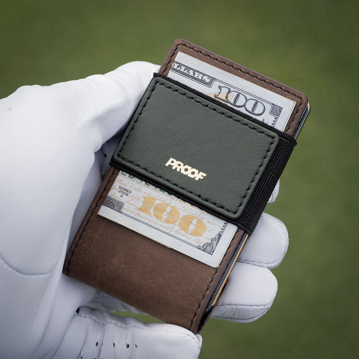 PROOF Wallet | The Greenskeeper | Classic Leather & Fairway Green Metal
