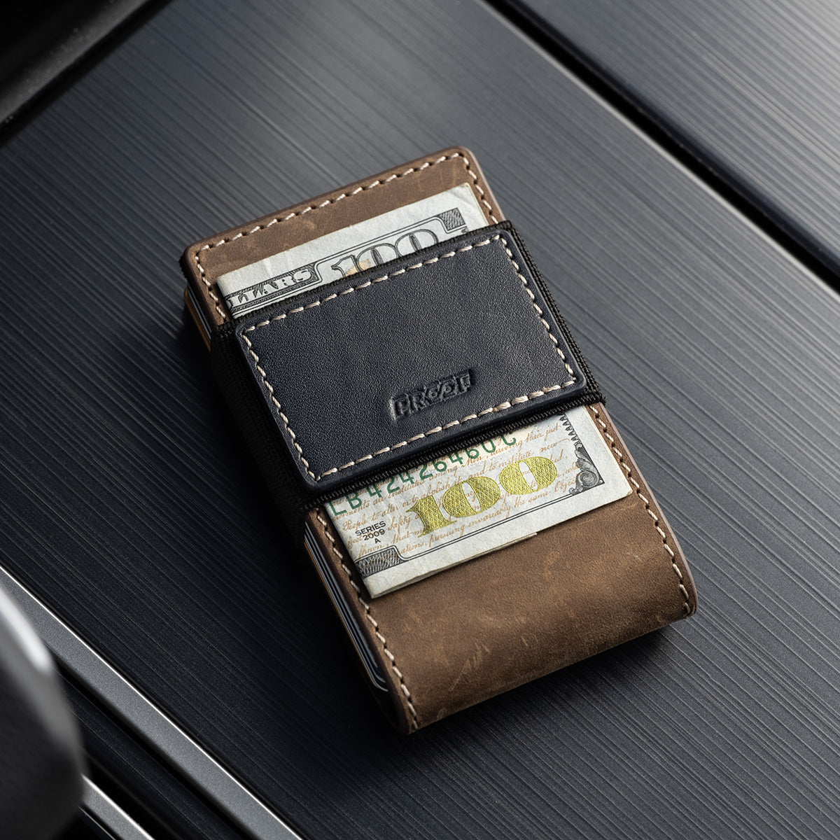 PROOF Wallet | The Leatherneck | Classic Brown Leather & Ocean Blue Metal