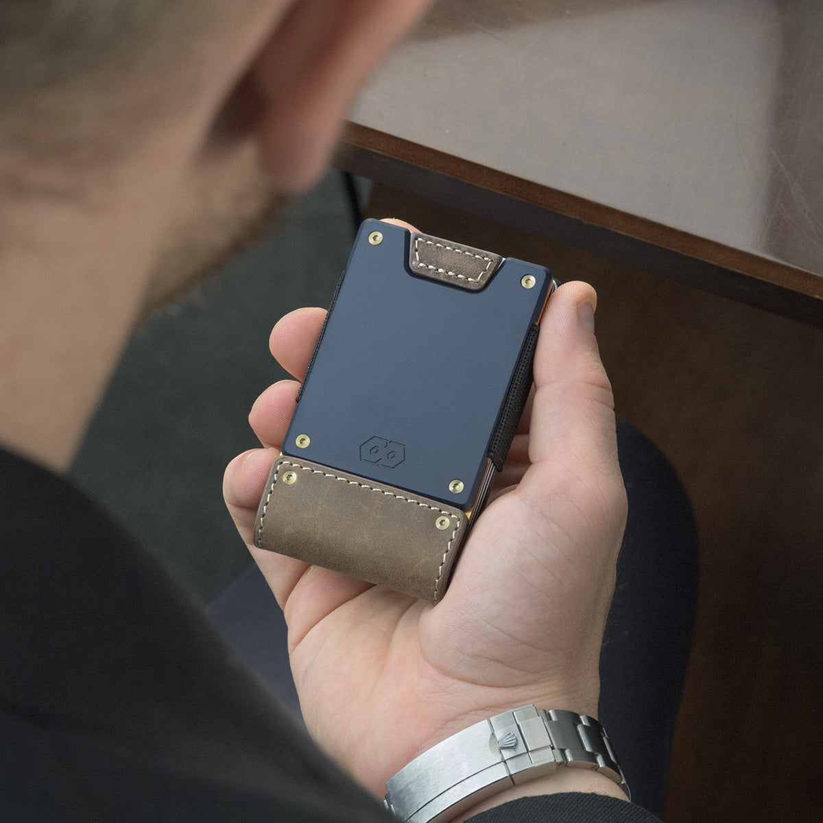 PROOF Wallet | The Leatherneck | Classic Brown Leather & Ocean Blue Metal