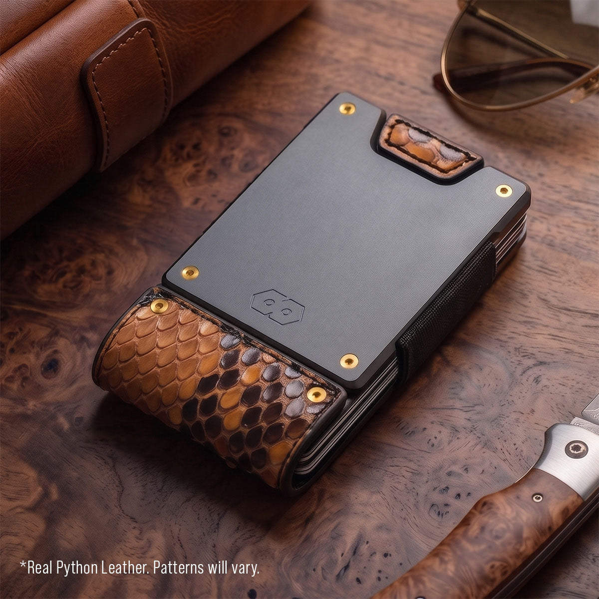PROOF Wallet | The Monarch | Burmese Python Leather | Dark Gunmetal