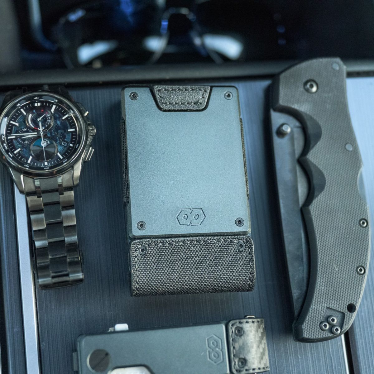 PROOF Wallet | The Monolith | Black Ballistic Nylon & Black Full Grain Leather with Dark Gunmetal