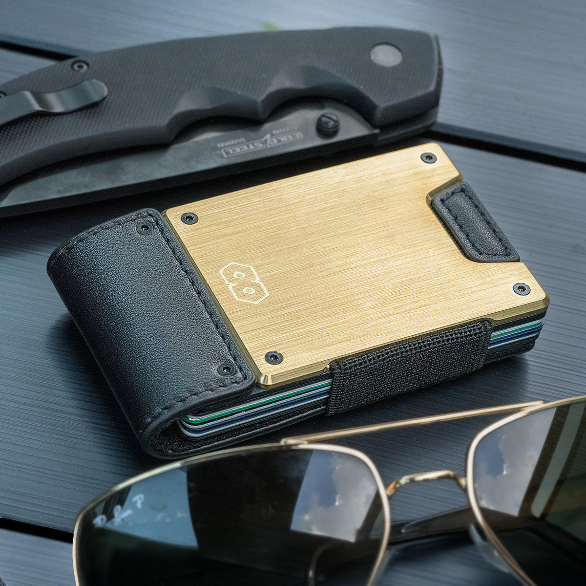 PROOF Wallet | The Obsidian | Full Grain Black Leather & Brushed Brass