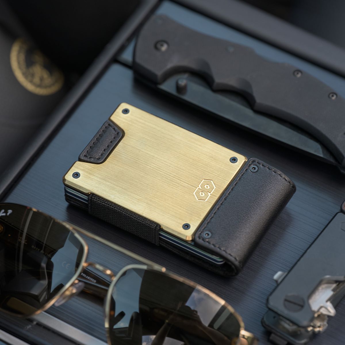 PROOF Wallet | The Obsidian | Full Grain Black Leather & Brushed Brass