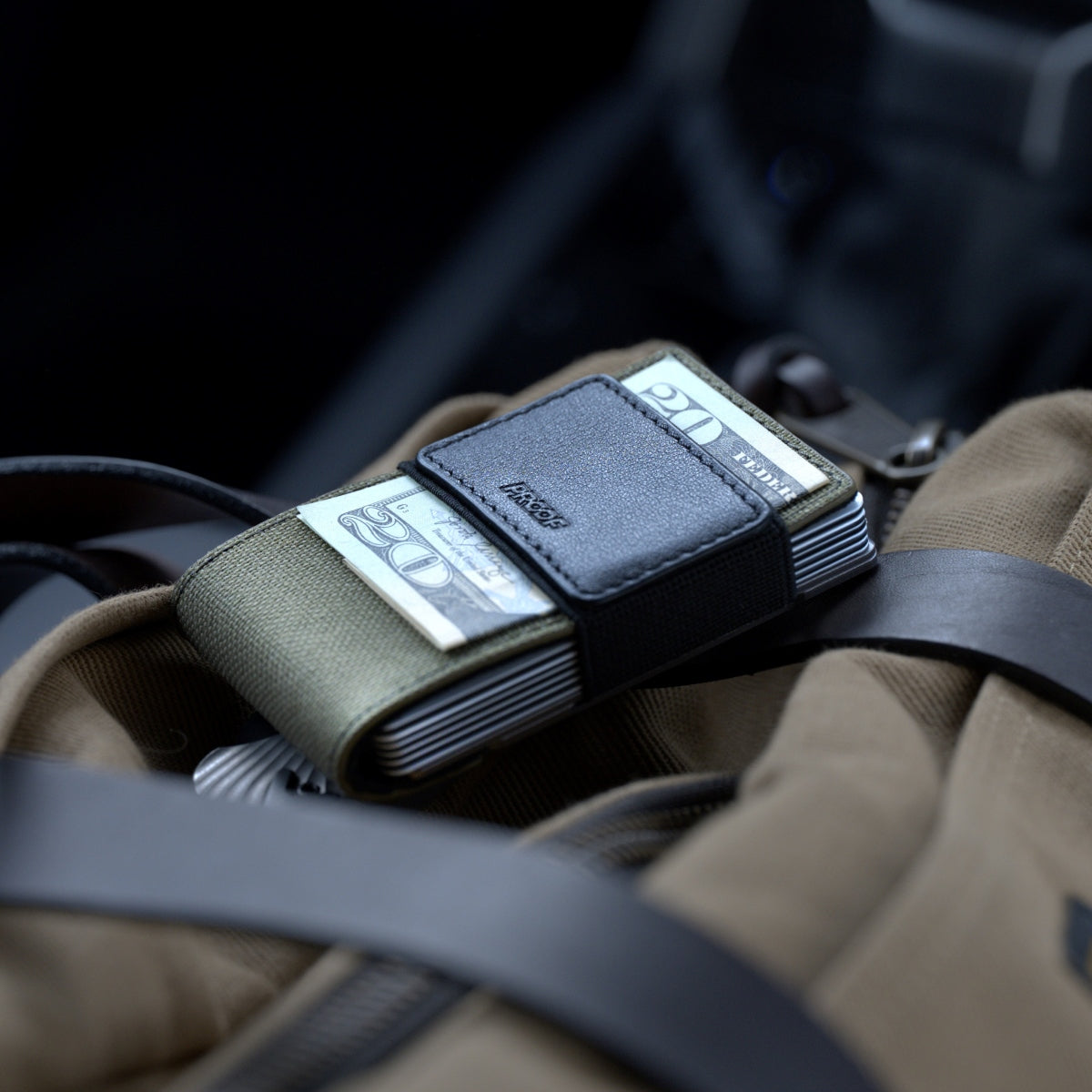 PROOF Wallet | The Operator | Olive Drab Ballistic Nylon & Black Full Grain Leather with Satin Gunmetal