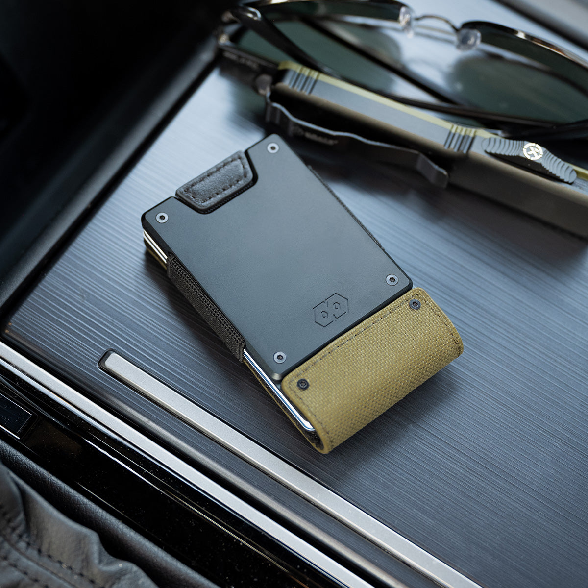 PROOF Wallet | The Sentinel | Olive Drab Ballistic Nylon & Black Full Grain Leather with Dark Gunmetal