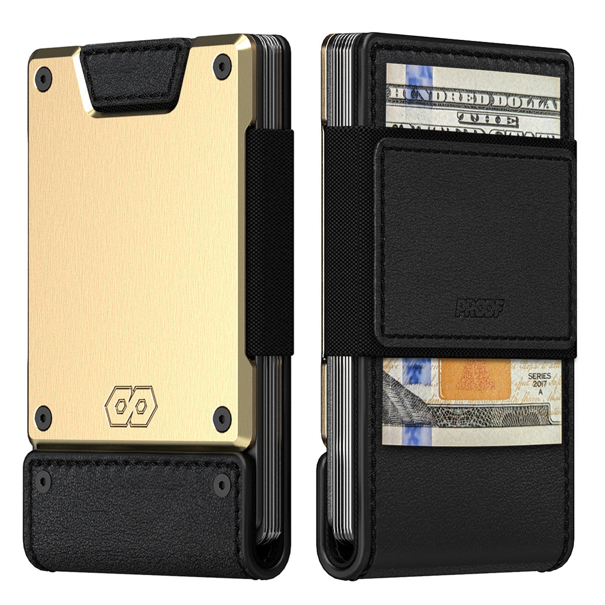 PROOF Wallet | The Obsidian | Full Grain Black Leather & Brushed Brass