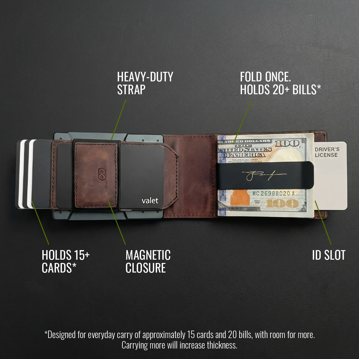 PROOF Bifold Wallet | The Founder | Top Grain Bomber Leather & Dark Gunmetal