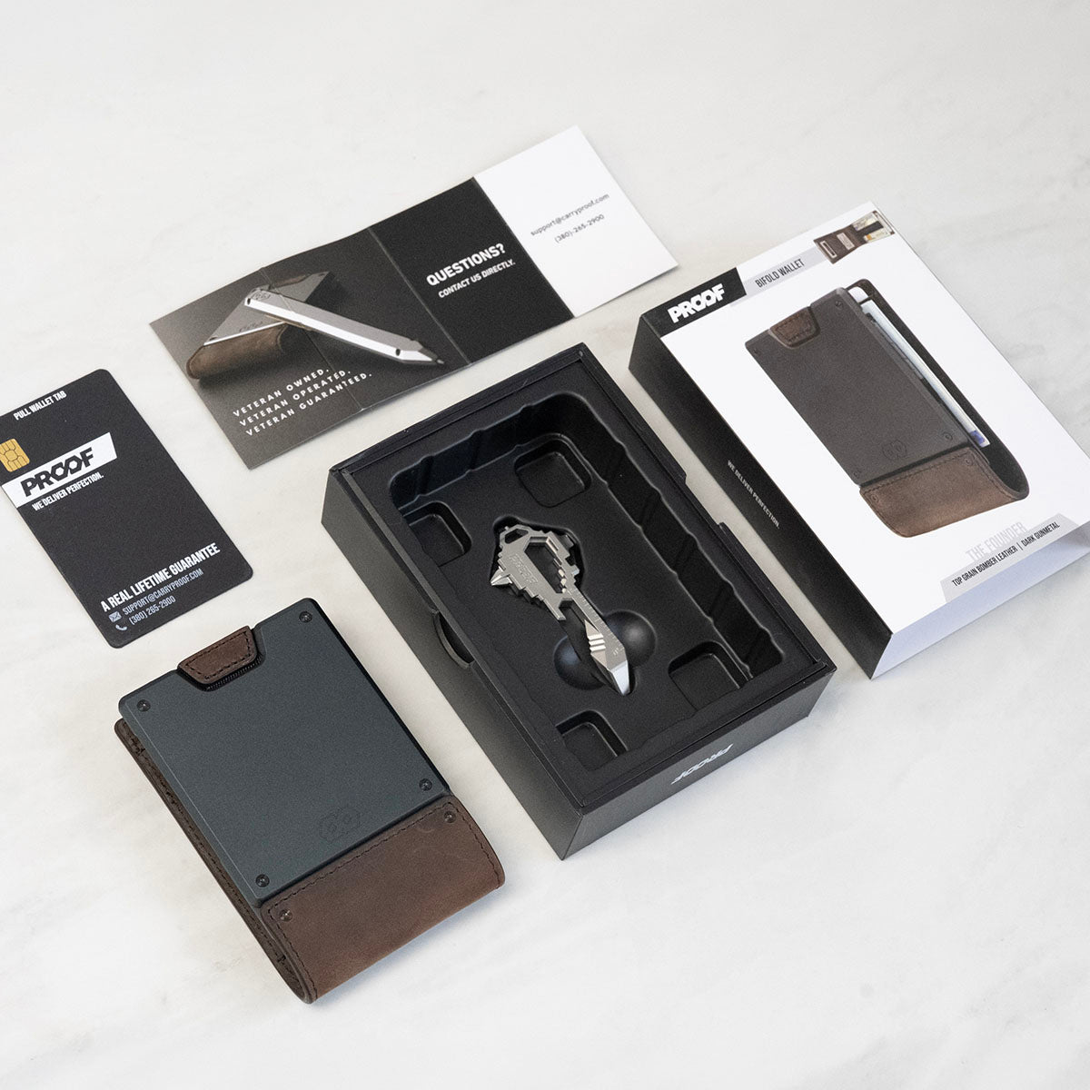 PROOF Bifold Wallet | The Apex | Matte Black Full Grain Leather & Satin Gunmetal