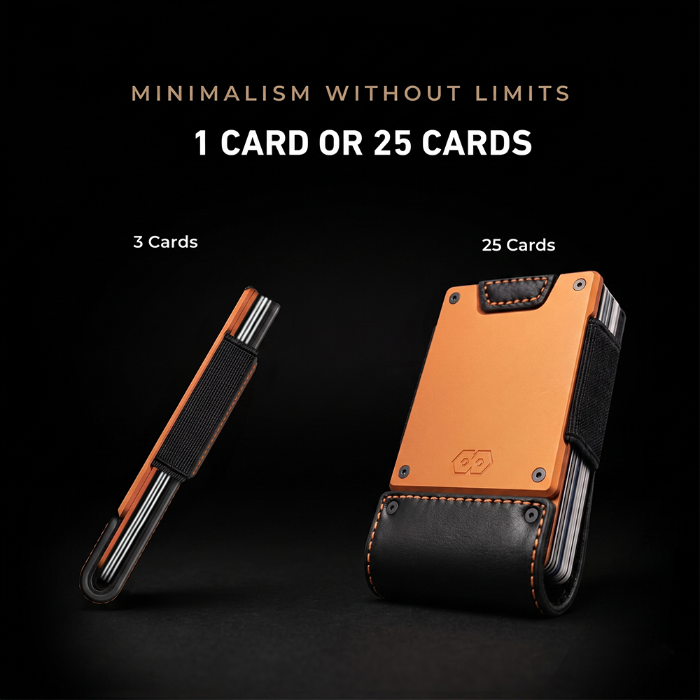 PROOF Wallet | The Ember | Full Grain Matte Black Leather & Solar Orange Plate