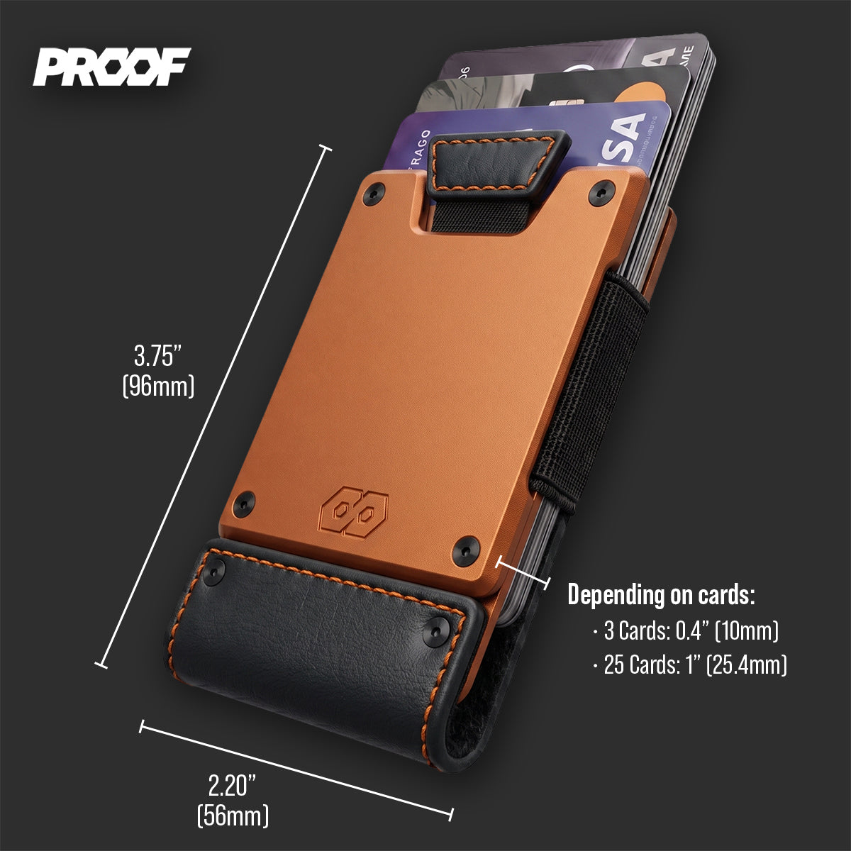PROOF Wallet | The Ember | Full Grain Matte Black Leather & Solar Orange Plate