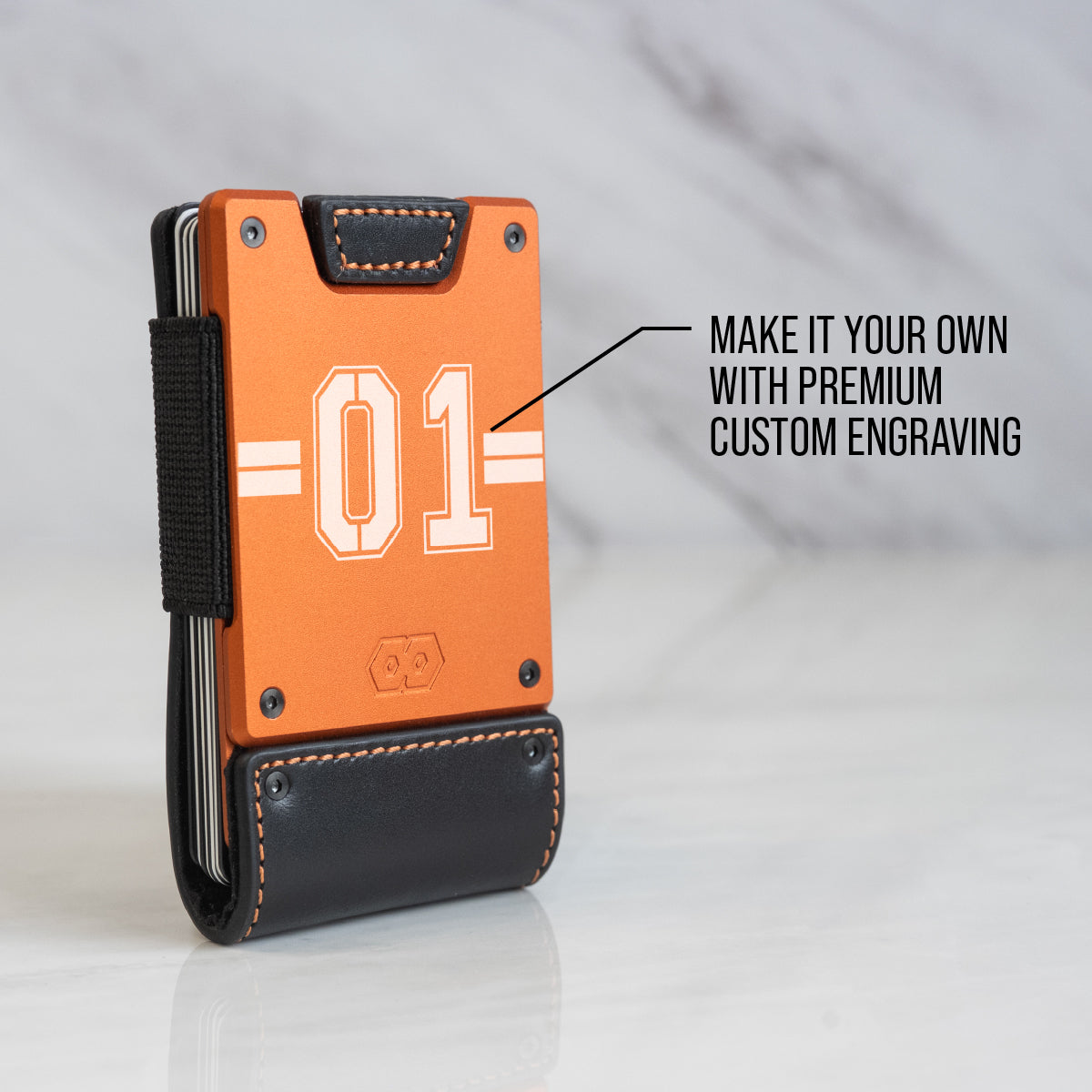 PROOF Wallet | The Ember | Full Grain Matte Black Leather & Solar Orange Plate