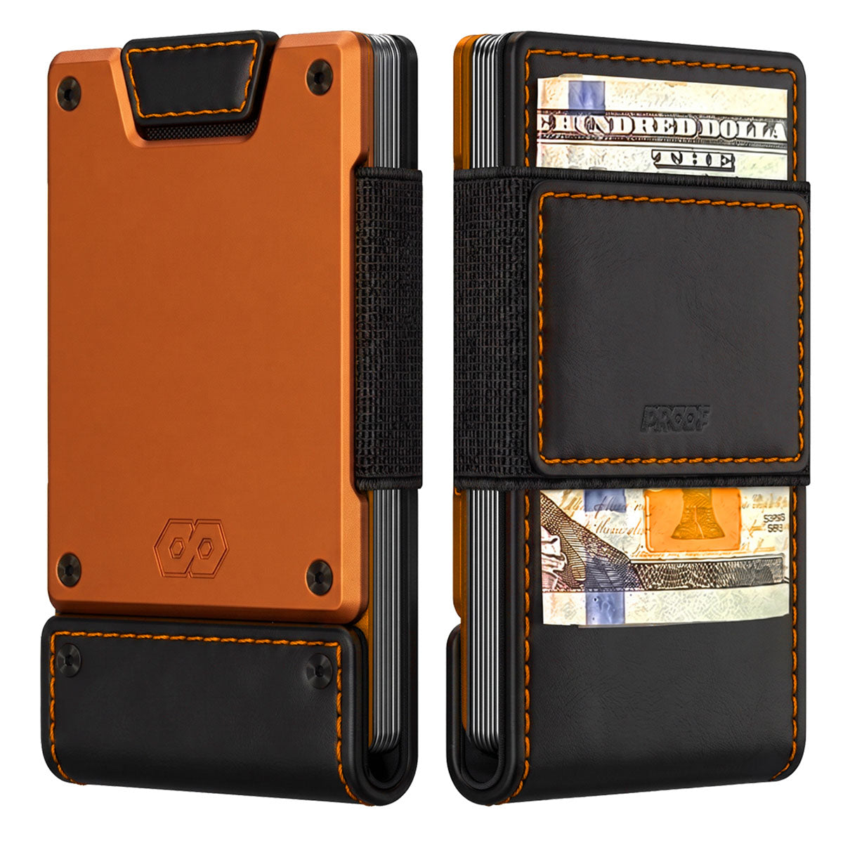 PROOF Wallet | The Ember | Full Grain Matte Black Leather & Solar Orange Plate