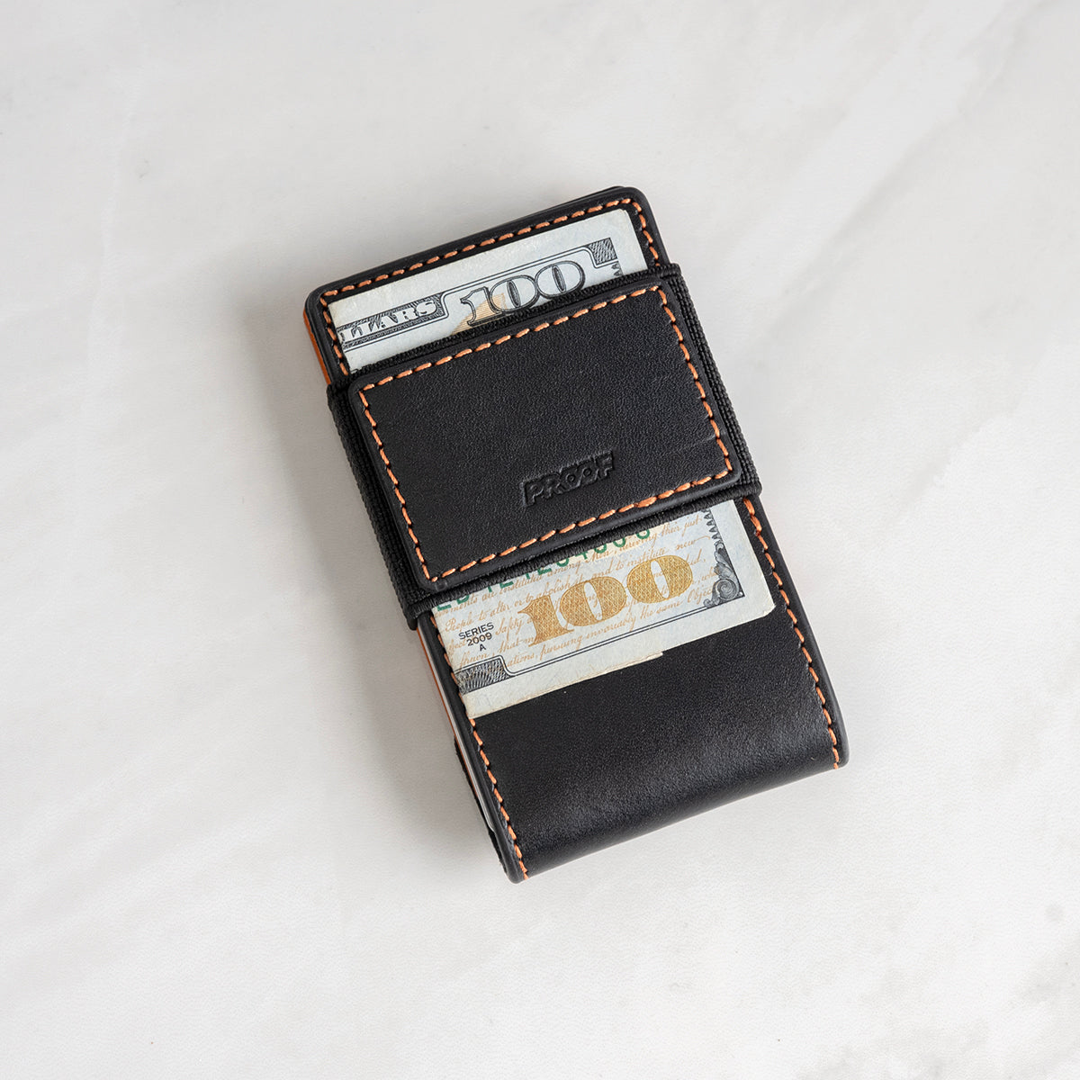 PROOF Wallet | The Ember | Full Grain Matte Black Leather & Solar Orange Plate