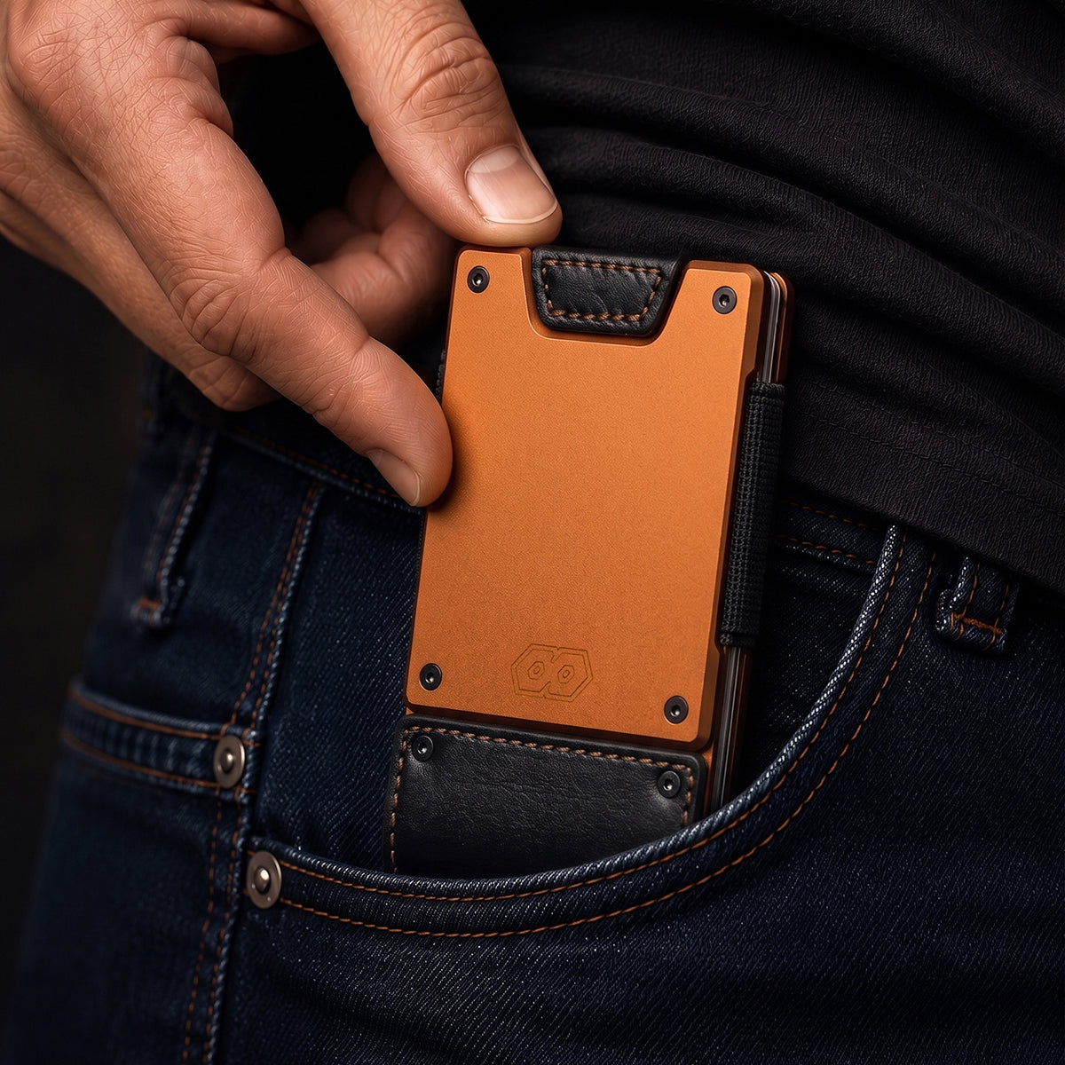 PROOF Wallet | The Ember | Full Grain Matte Black Leather & Solar Orange Plate