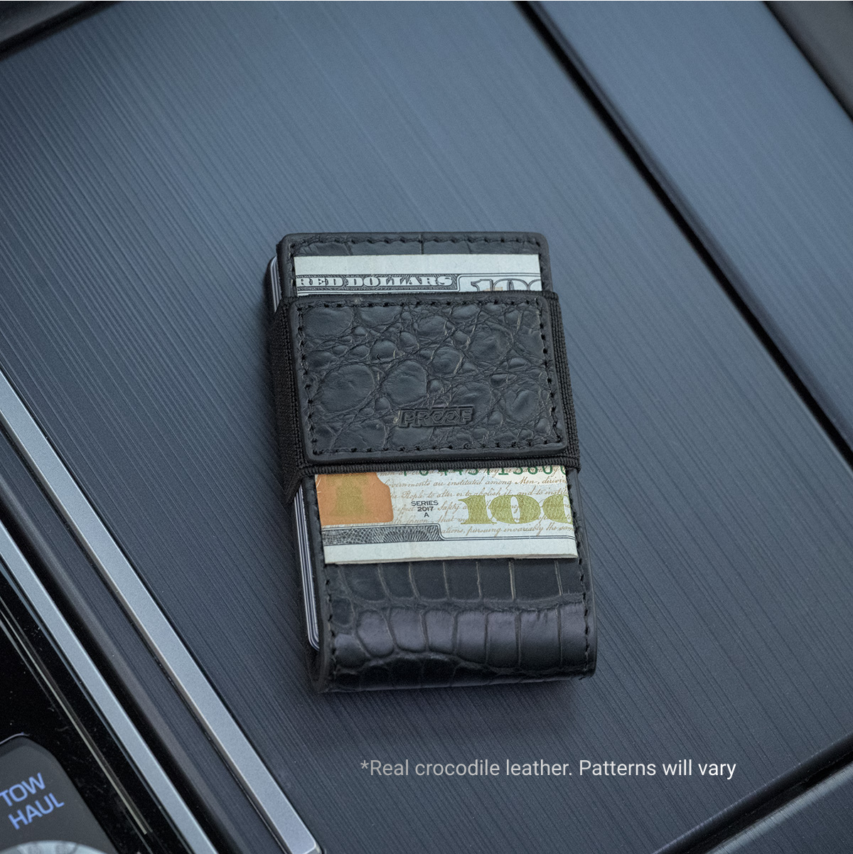 PROOF Wallet | The Everglade | Black Full Grain Crocodile Leather & Jet Black Gunmetal