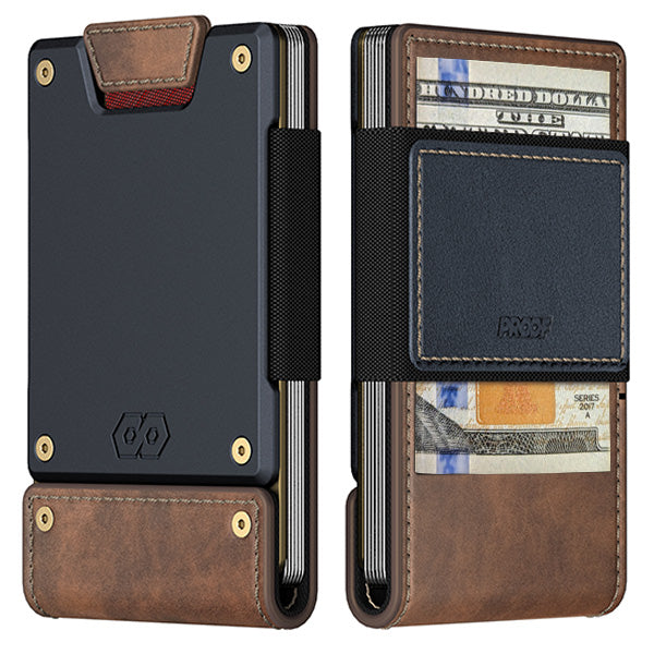 PROOF Wallet | The Leatherneck | Classic Brown Top Grain Leather & Navy Blue Gunmetal