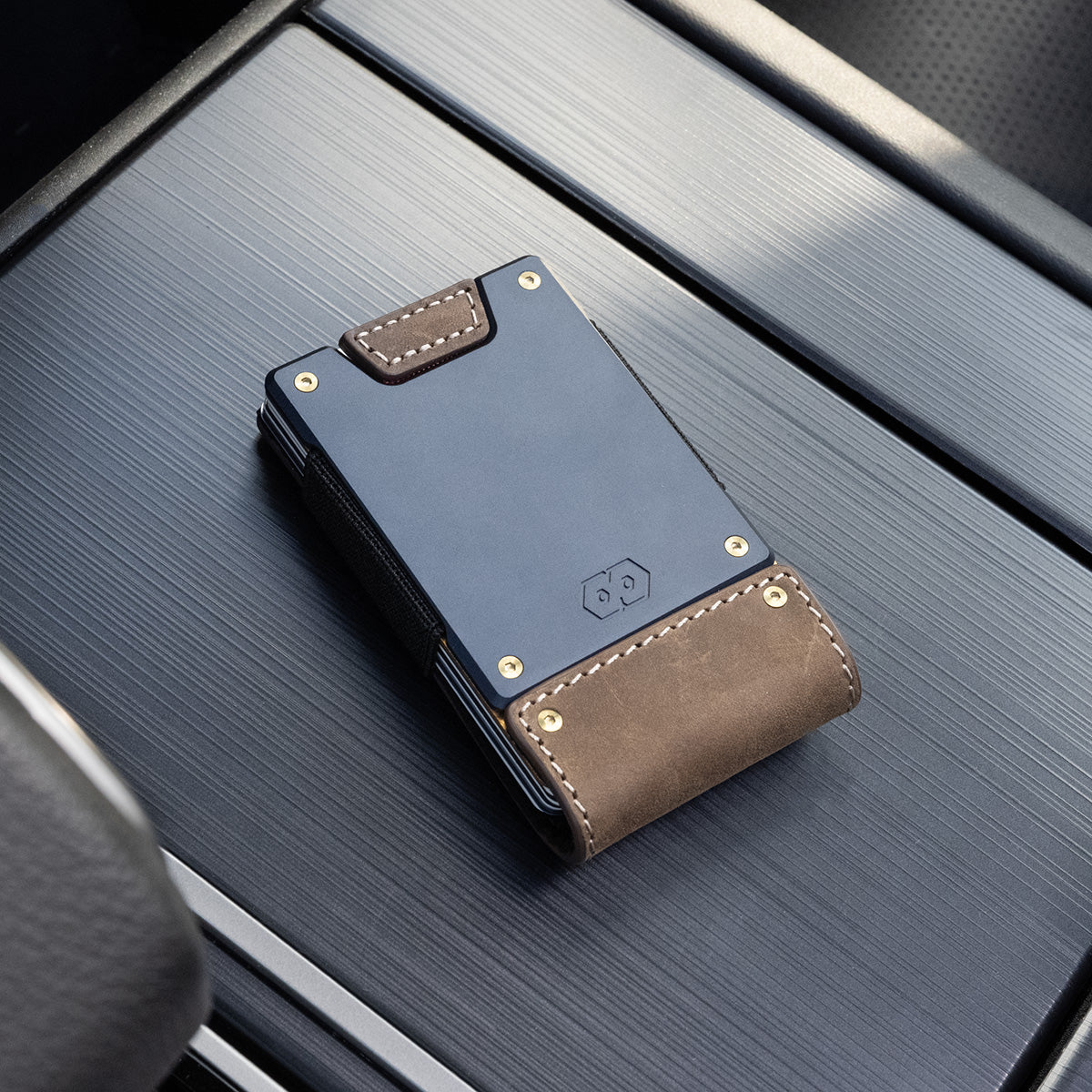 PROOF Wallet | The Leatherneck | Classic Brown Leather & Ocean Blue Metal