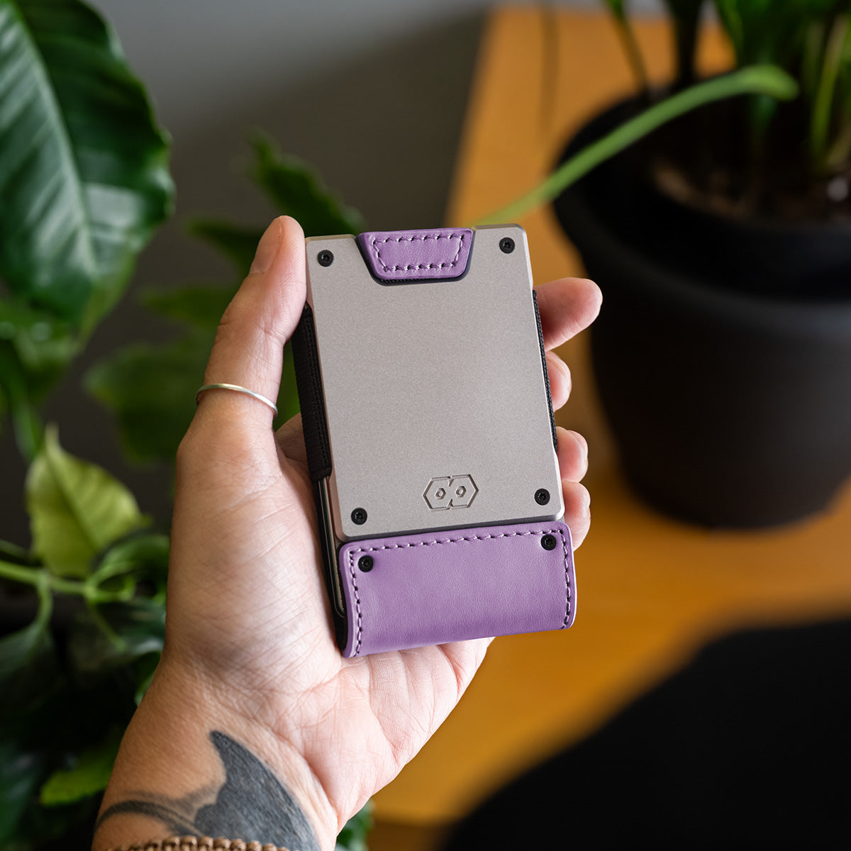 PROOF Wallet | The Lilac Bloom | Lilac Full Grain Leather & Satin Gunmetal