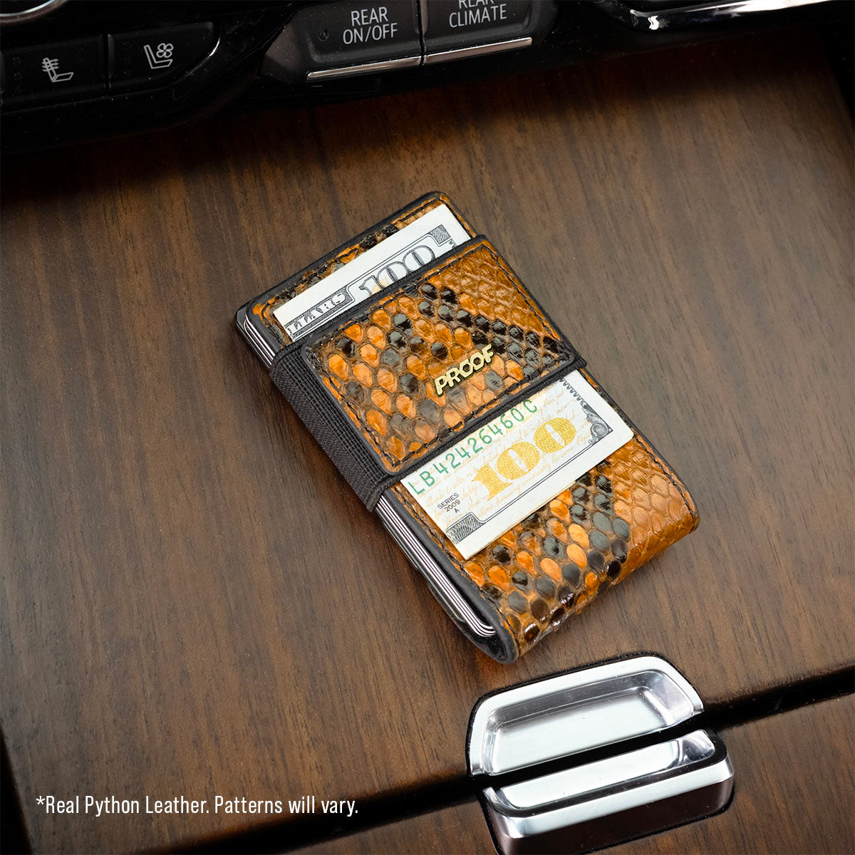 PROOF Wallet | The Monarch | Burmese Python Leather | Dark Gunmetal