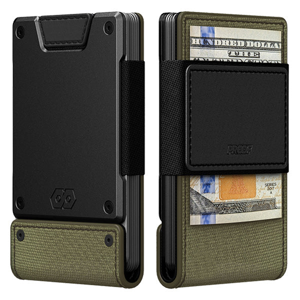 PROOF Wallet | The Sentinel | Olive Drab Ballistic Nylon & Black Full Grain Leather with Dark Gunmetal