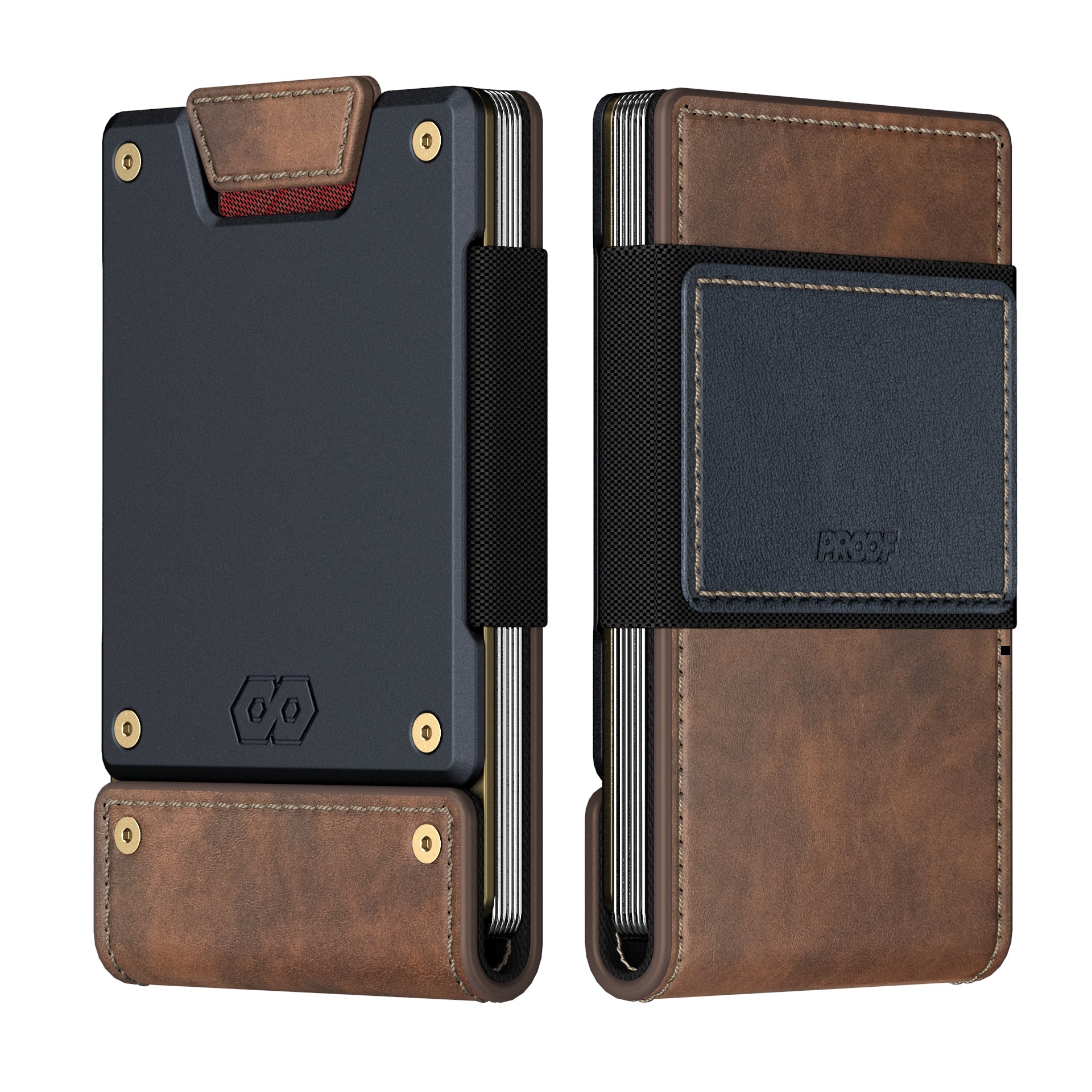 PROOF Wallet | The Leatherneck | Classic Brown Leather & Ocean Blue Metal